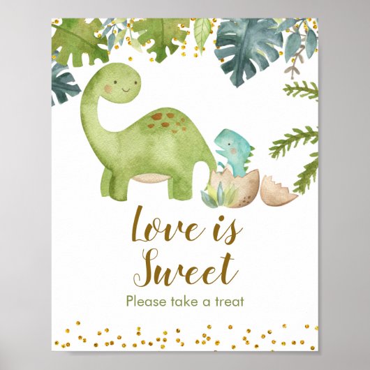 Dinosaur Boy Waterverf Love is Sweet Sign Poster (Voorkant)