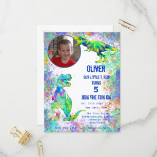Dinosaur Boys 5th Birthday Colorful T Rex Photo I Uitnodiging Briefkaart