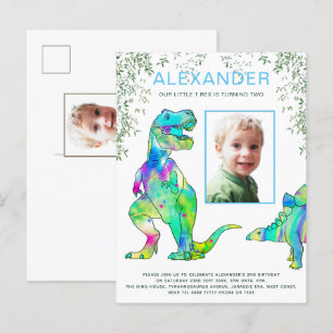 Dinosaur Boys Birthday Foto Uitnodiging Briefkaart