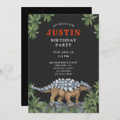 Dinosaur Boy's Birthday Party Invitation Kaart (Voorkant / Achterkant)