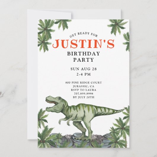Dinosaur Boy's Birthday Party Invitation Kaart (Voorkant)
