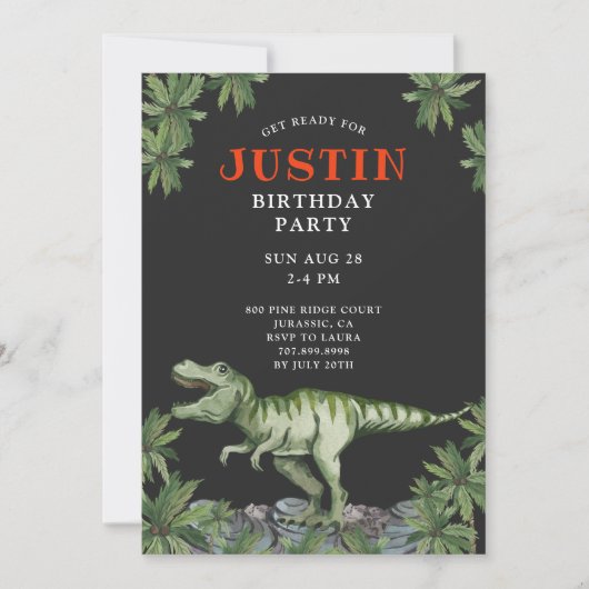 Dinosaur Boy's Birthday Party Invitation Kaart (Voorkant)