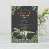 Dinosaur Boy's Birthday Party Invitation Kaart (Staand voorkant)