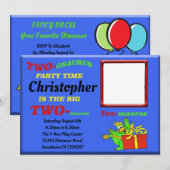 Dinosaur Boys Blue Two Osaurus 2e Verjaardag Kaart (Voorkant / Achterkant)