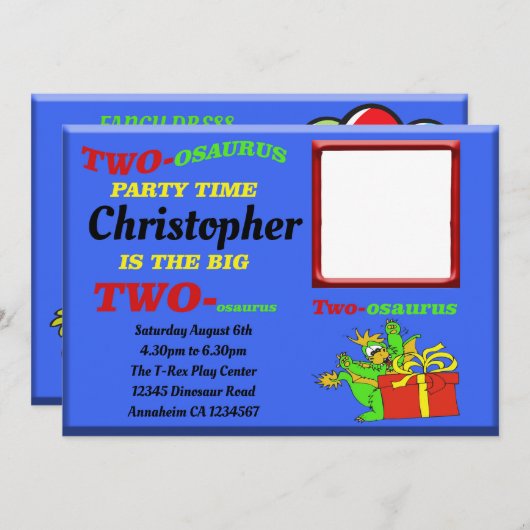 Dinosaur Boys Blue Two Osaurus 2e Verjaardag Kaart (Voorkant / Achterkant)