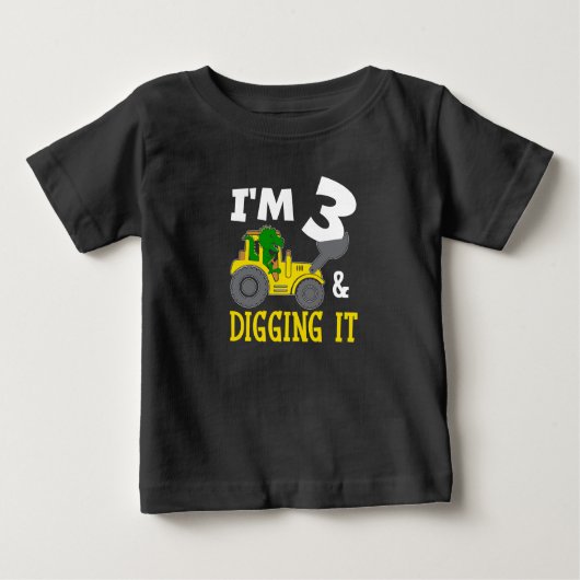 Dinosaur Boys Digging zijn drie T-Shirt (Voorkant)