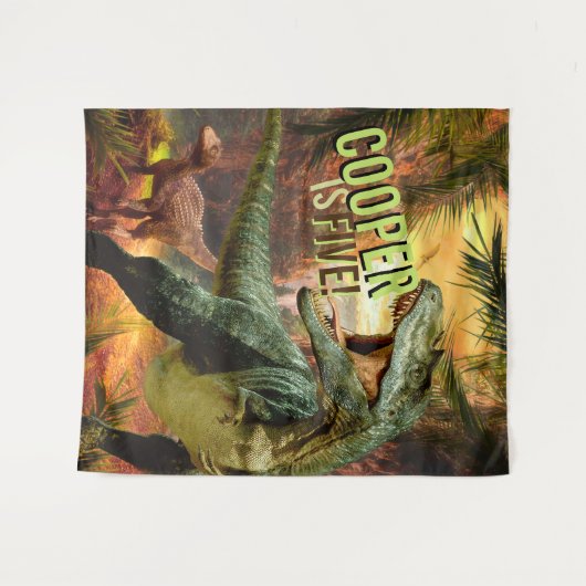 Dinosaur Boys Verjaardag TRex | Aangepaste naam ac Wandkleed (Voorkant (horizontaal))