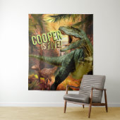 Dinosaur Boys Verjaardag TRex | Aangepaste naam ac Wandkleed (In situ)