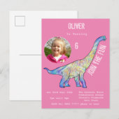 Dinosaur Brachiosaurus Meisjes Verjaardag Roze Fot Uitnodiging Briefkaart (Voorkant / Achterkant)