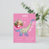 Dinosaur Brachiosaurus Meisjes Verjaardag Roze Fot Uitnodiging Briefkaart (Staand voorkant)