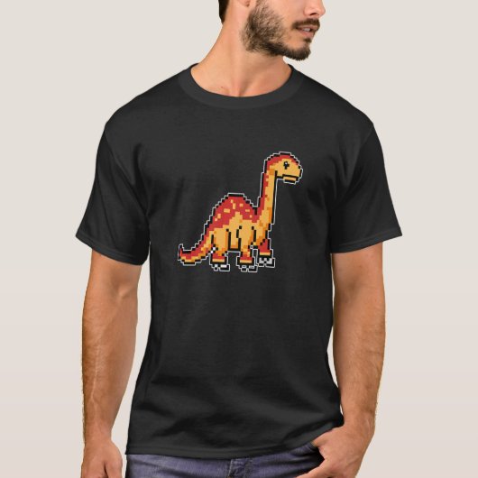 Dinosaur Brachiosaurus Pixel Retro Gaming Style T-shirt (Voorkant)