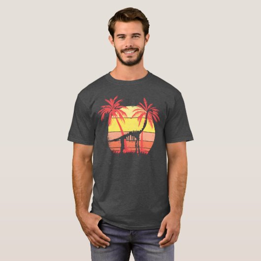 Dinosaur Brachiosaurus Skeleton Summer Sunset 80s T-shirt (Voorkant volledig)