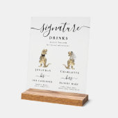Dinosaur Bride and Groom Signature Drinks Wedding Acryl Bord (Hoek)