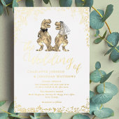 Dinosaur Bride and Groom Wedding White and Gold Folie Uitnodiging