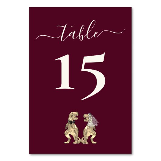 Dinosaur Bride & Groom Wedding Bourgogne & Crème Kaart (Voorkant)