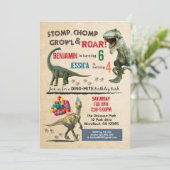 Dinosaur broer of zus verjaardagsuitnodiging 2 nam kaart (Staand voorkant)