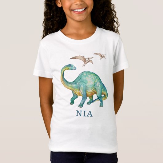 Dinosaur Brontosaurus Gepersonaliseerd meisje T-Sh T-shirt (Voorkant)