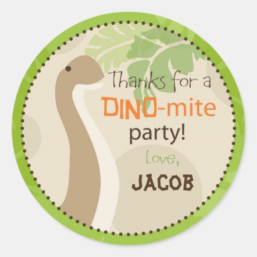 Dinosaur Brontosaurus Verjaardag Cupcake Topper Ronde Sticker (Voorkant)