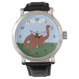 Dinosaur Brontosaurus Whimsical Cartoon Art Horloge