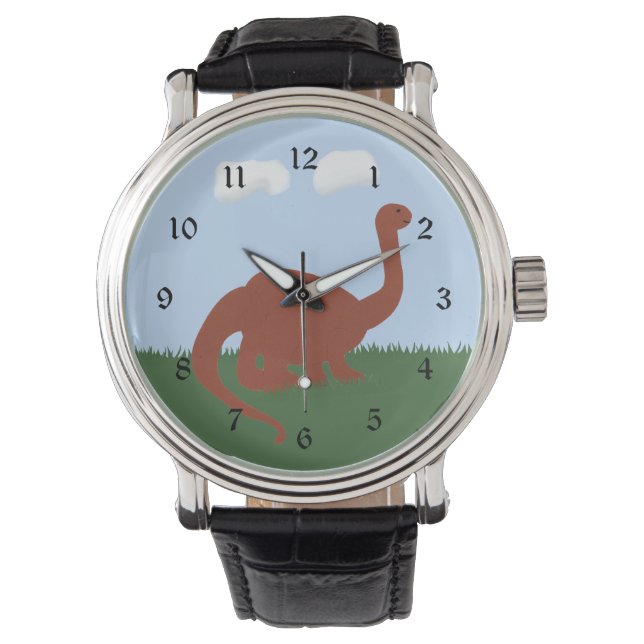 Dinosaur Brontosaurus Whimsical Cartoon Art Horloge (Voorkant)