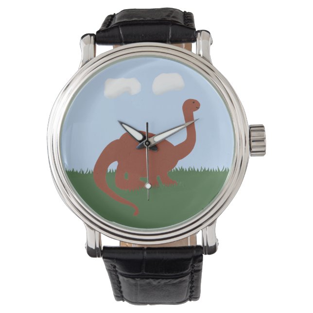 Dinosaur Brontosaurus Whimsical Cartoon Art Horloge (Voorkant)