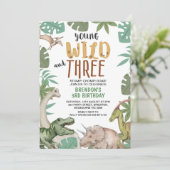 Dinosaur Brown Green Young Wild Three 3rd Birthday Kaart (Staand voorkant)
