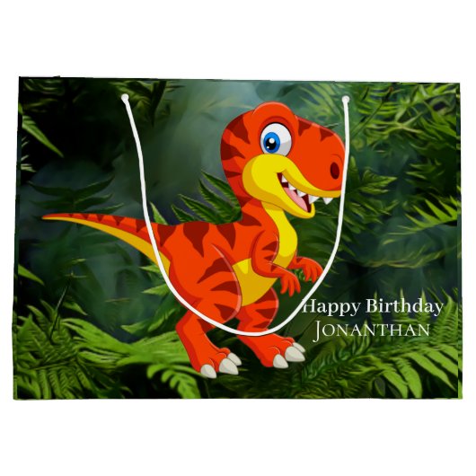 Dinosaur Brown T Rex Jurassic Party Groot Cadeauzakje (Achterkant)