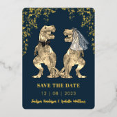 Dinosaur Bruid & Bruidegom Wedding Save the Date G Folie Uitnodiging (Voorkant)