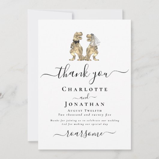 Dinosaur bruid en bruidegom bruiloft dank u bedankkaart (Voorkant)