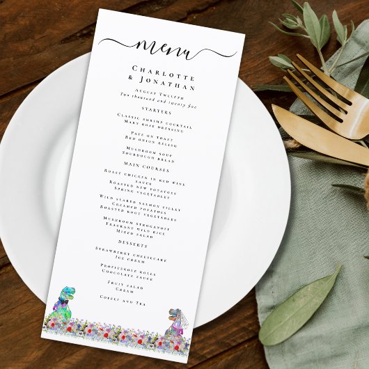 Dinosaur Bruid en Bruidegom Huwelijksmenu Menu