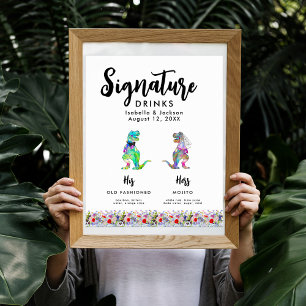 Dinosaur Bruid en Bruidegom Trouw Handtekening Dra Poster