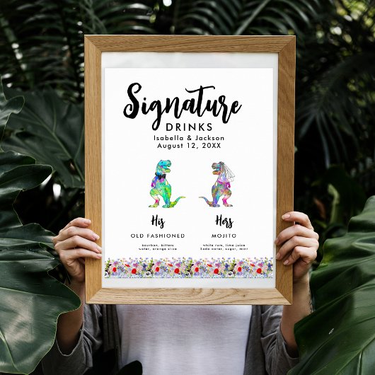 Dinosaur Bruid en Bruidegom Trouw Handtekening Dra Poster