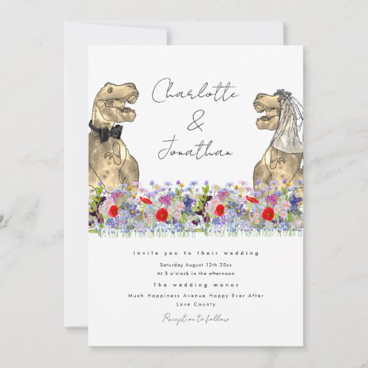 Dinosaur Bruid en Bruidegom Wildflower Kaart (Voorkant)