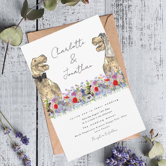Dinosaur Bruid en Bruidegom Wildflower Kaart