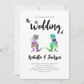 Dinosaur bruiloft T-Rex bruid en bruidegom uitnodi Kaart (Voorkant)
