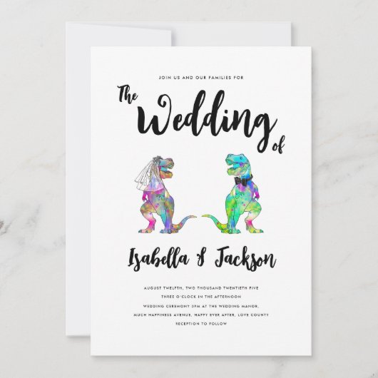 Dinosaur bruiloft T-Rex bruid en bruidegom uitnodi Kaart (Voorkant)