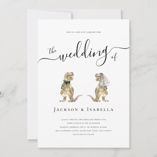 Dinosaur bruiloft T-Rex bruid en bruidegom uitnodi Kaart (Voorkant)