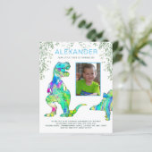 Dinosaur Brul Verjaardagsfeest Foto Blauw (Staand voorkant)