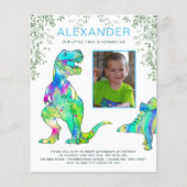 Dinosaur Brul Verjaardagsfeest Foto Blauw (Voorkant)