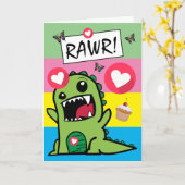 Dinosaur Butterfly Kids Birthday Kaart (Gele Bloem)