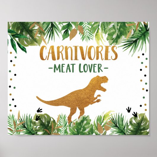 Dinosaur Carnivores Birthday Food Table Sign Poster (Voorkant)