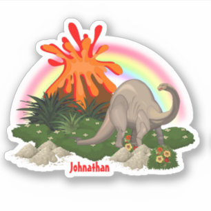 Dinosaur cartoon eilandvulkaan regenboog DIY naam Sticker