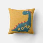 Dinosaur Cartoon Yellow Blue Roar Kinder Room Deco Kussen (Achterkant)