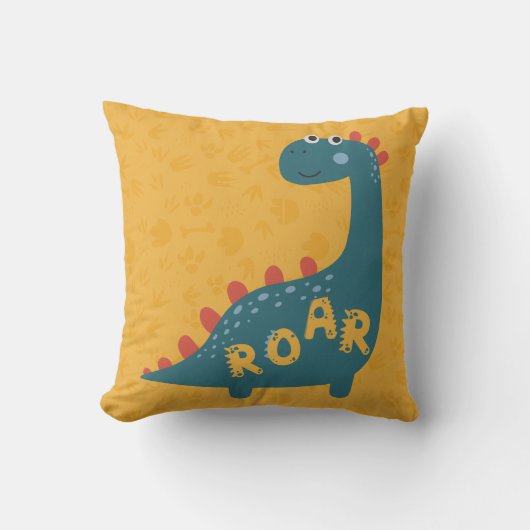 Dinosaur Cartoon Yellow Blue Roar Kinder Room Deco Kussen (Voorkant)
