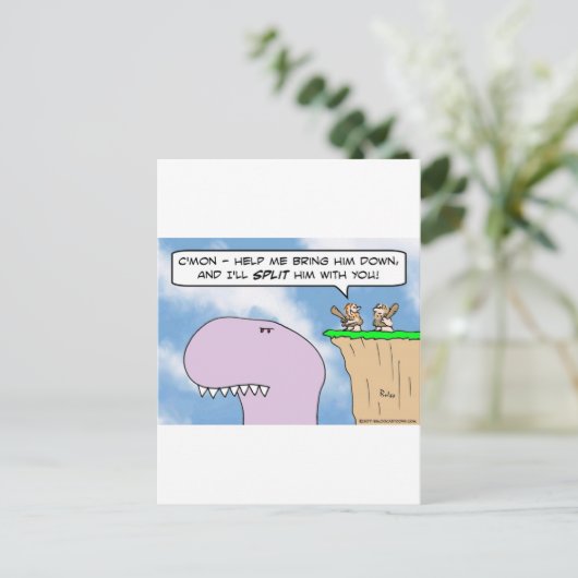 dinosaur caveman split briefkaart (Staand voorkant)