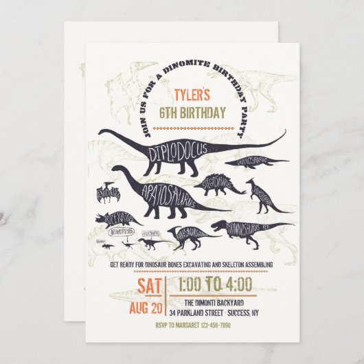 Dinosaur Chart Invitation Kaart (Voorkant / Achterkant)