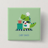 Dinosaur chef badge vierkante button 5,1 cm (Voorkant)