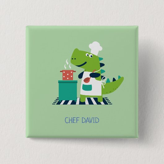 Dinosaur chef badge vierkante button 5,1 cm (Voorkant)