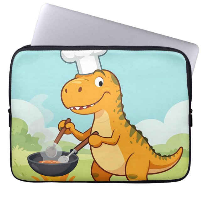 Dinosaur Chef Cooking Funny Laptop Sleeve (Voorkant)