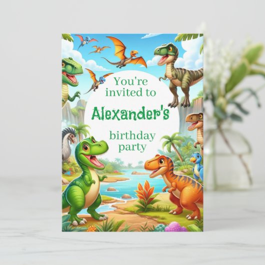 Dinosaur Child's Birthday Kaart (Staand voorkant)